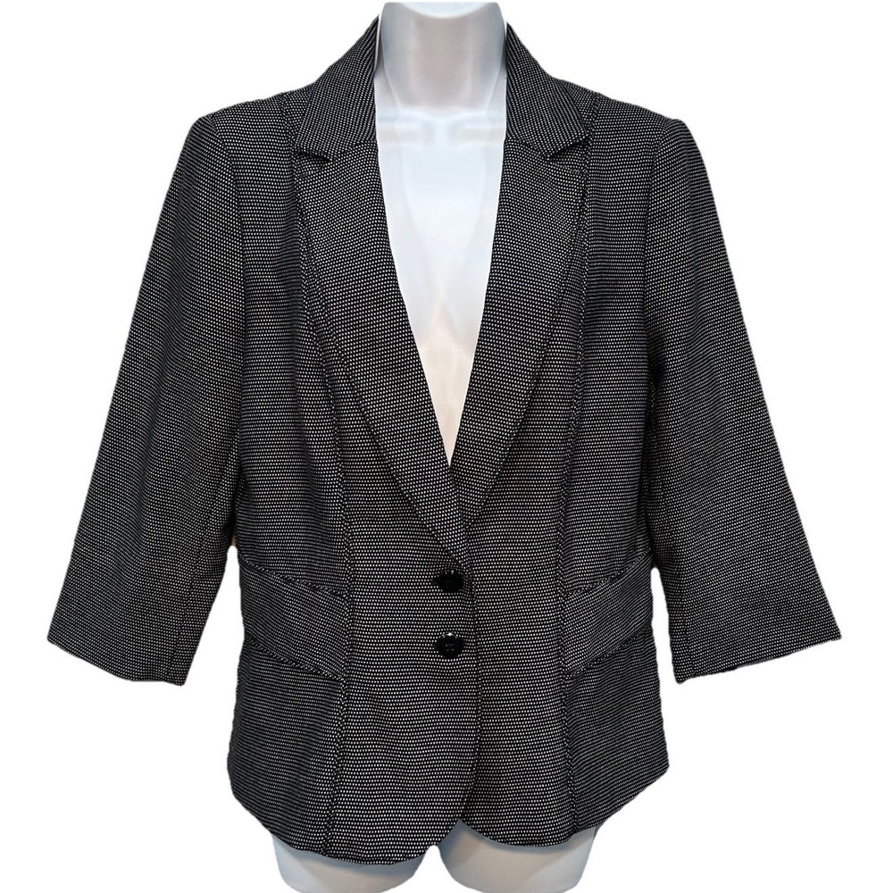 White House Black Market Blazer Womens 12 Black Gray Single Breast 3/4 Sleeves